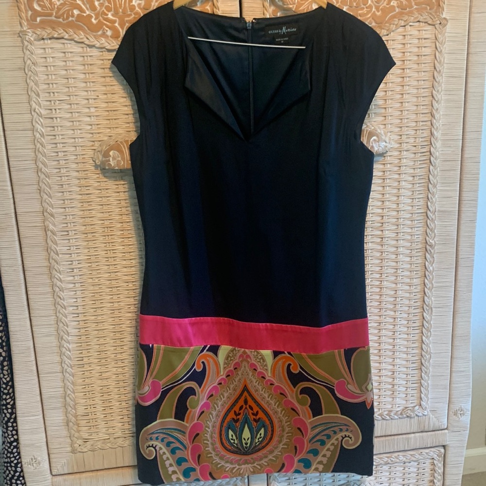Guess by Marciano Black Mini Dress with Pink and Multicolor Paisley